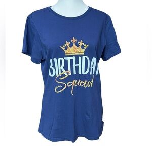 Birthday Squad Blue and Gold Crown Tee Women's Size Large